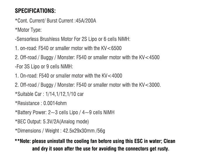45A waterproof brushless ESC