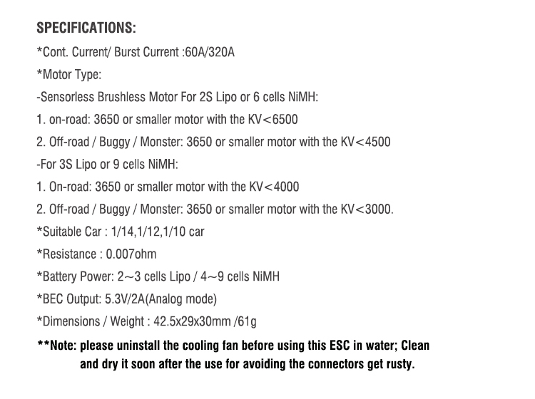 60A waterproof brushless ESC