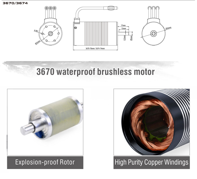 3670 4P Waterproof Brushless Motor