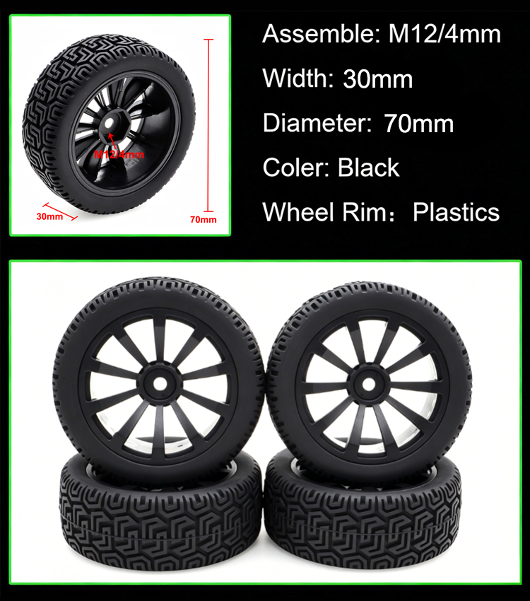 Wheel complete for 1:10 rally cars